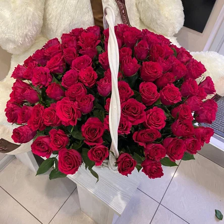 101 роза в корзине